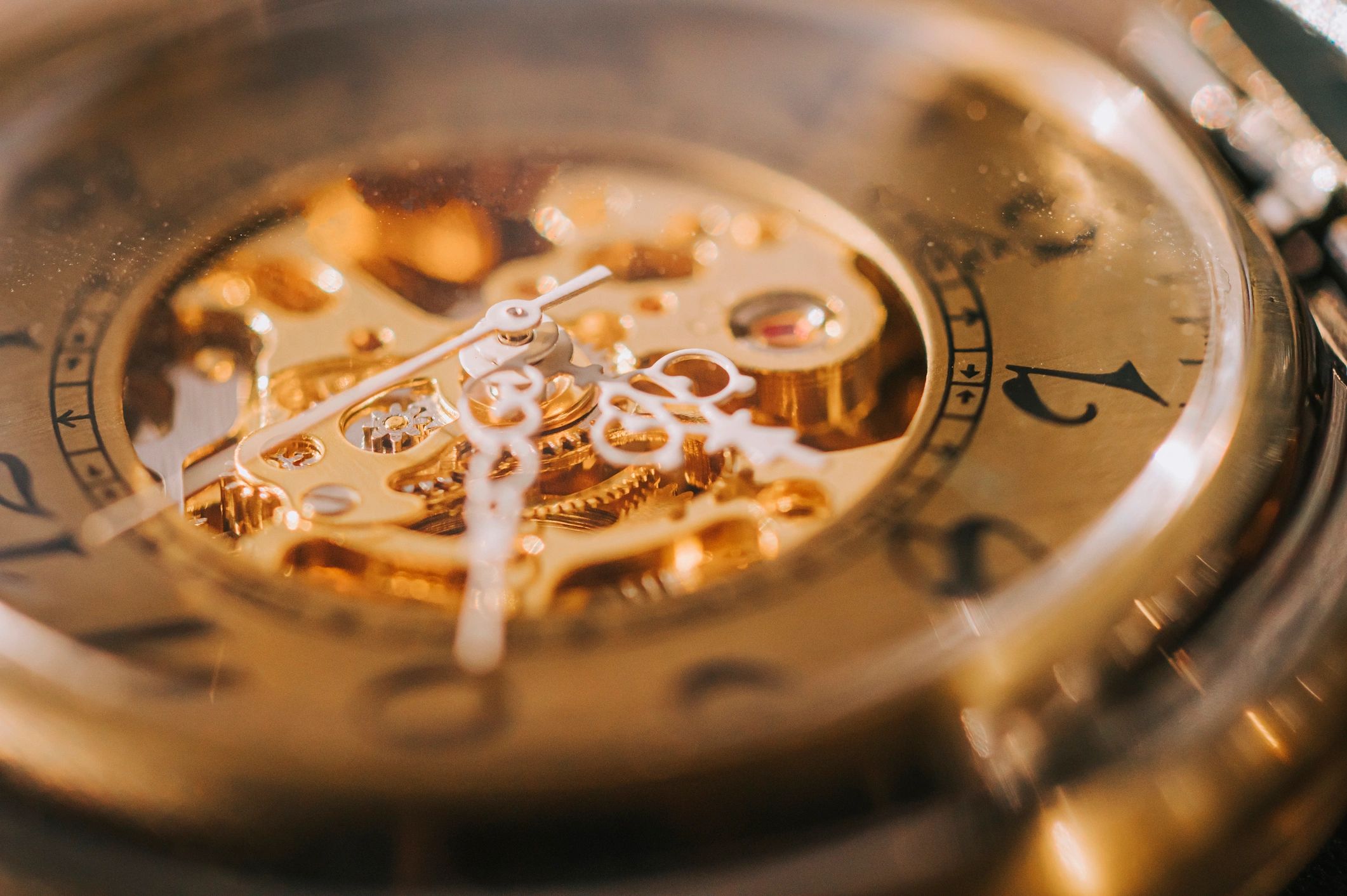 Macro view of mechanical watch gears